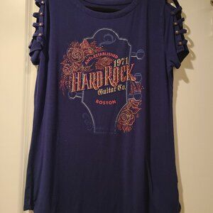 Hard Rock Boston Women's T-Shirt, Sexy Cut sleeves Large